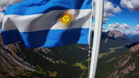 argentine flag waving over alpine scenery