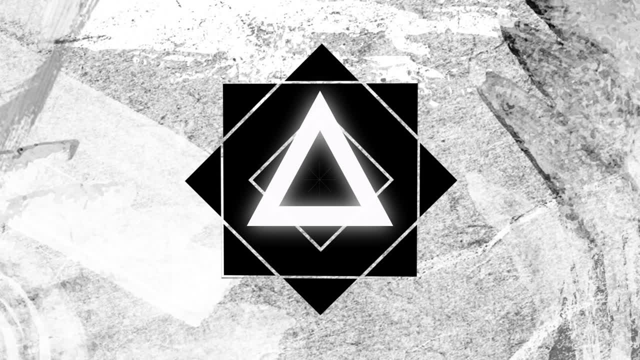 Geometric shapes animation with black squares and diamonds over textured background