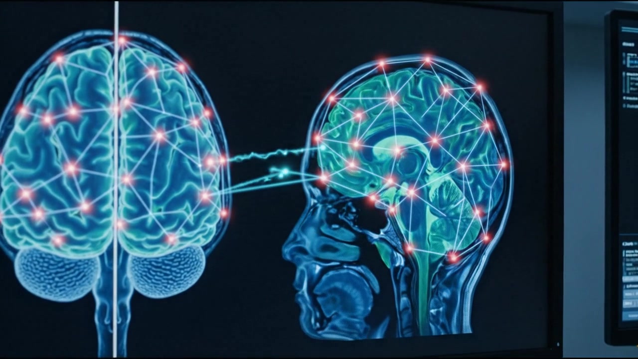 Contorni frontali e laterali del cervello presentati insieme su uno sfondo medico scuro