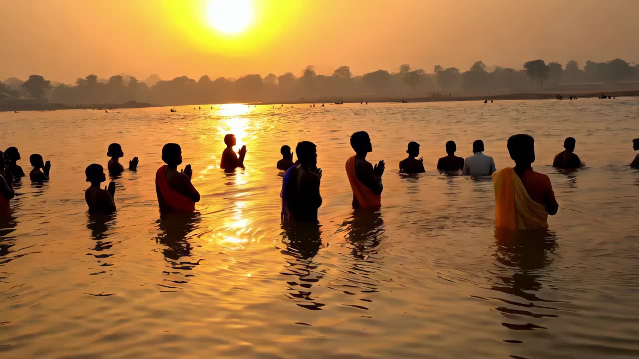 ceremonia de oración del río al amanecer