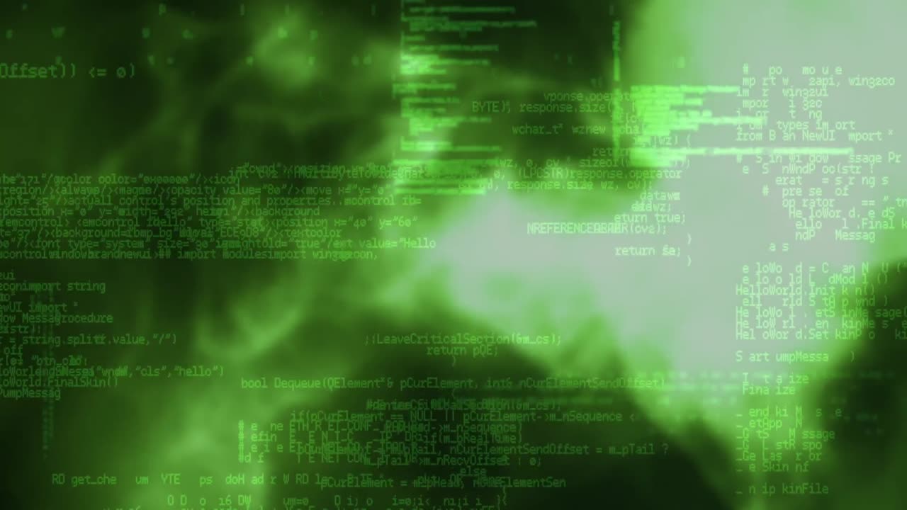 animación del procesamiento de datos y el código binario sobre espacio verde