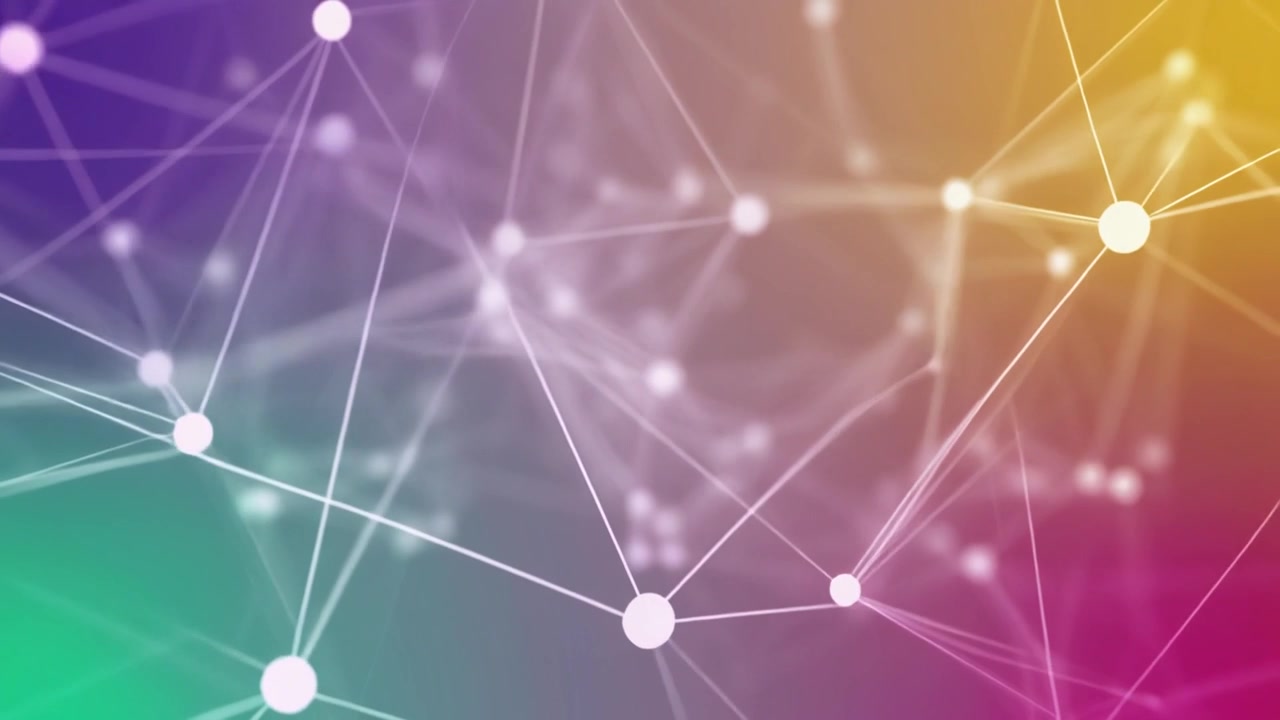 Abstract Network Connection Nodes Moving on Colorful Gradient Background