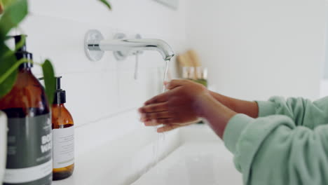 wellness, closeup or child washing hands