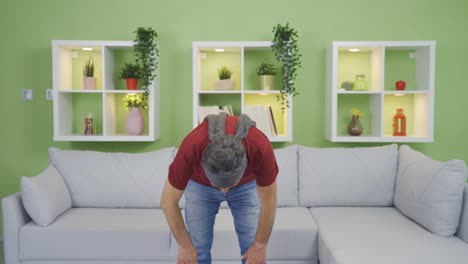 the old man injures himself while playing sports.