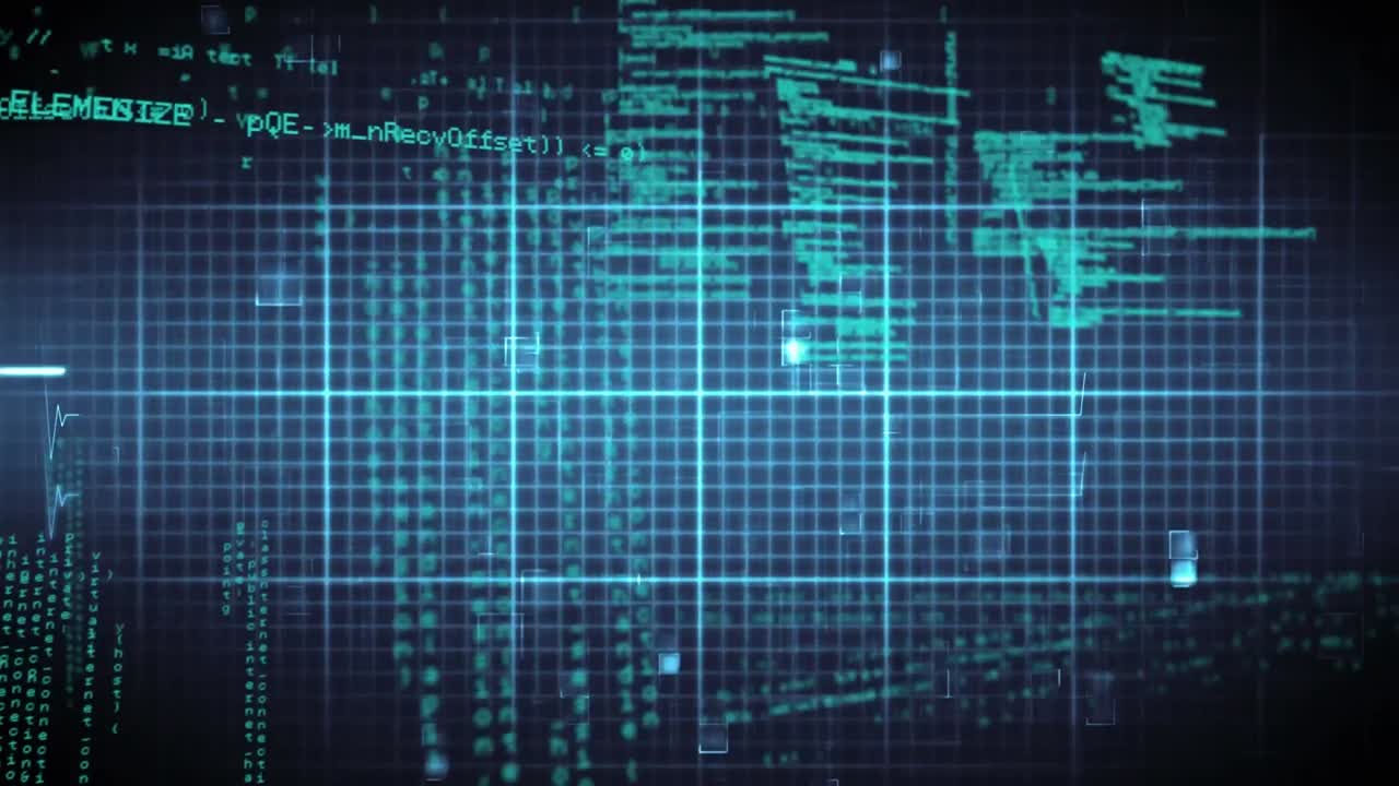 animación del procesamiento de datos a través de la rejilla y el monitor de frecuencia cardíaca