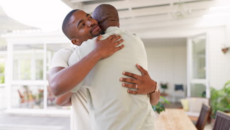 Senior-African-father,-welcome-and-home-with-son