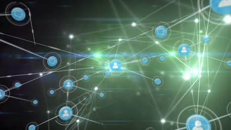animation of glowing network of digital icons against green background