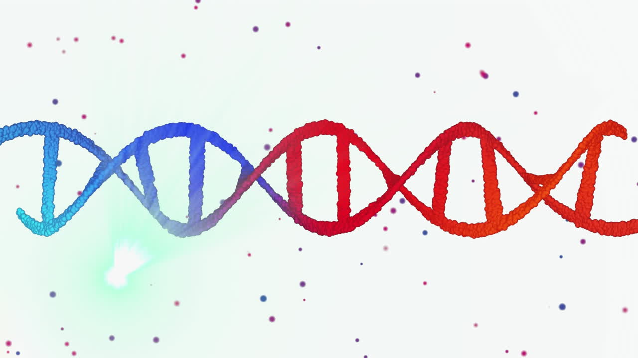 animación de la hilera de adn girando y partículas.