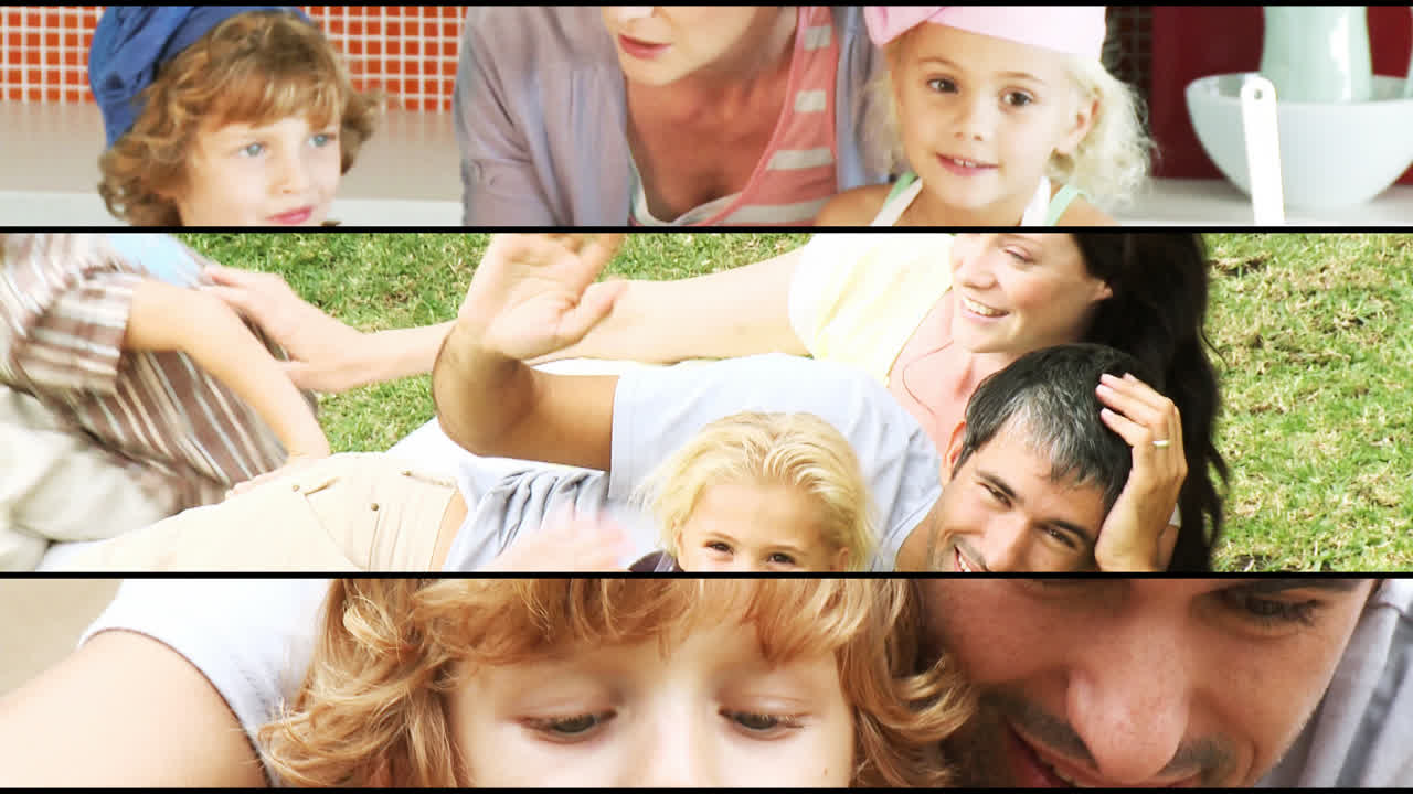 가족이 함께 즐거움을 즐기는 애니메이션. 함께하는 개념