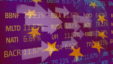 stock market data processing and arrows against eu flag