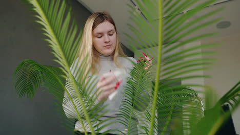 woman cleaning a palm tree