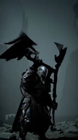 dark fantasy warrior with double axe