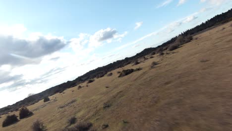 toma aérea fpv volando rápido sobre un gran campo abierto en inglaterra
