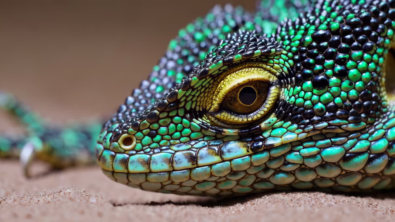 Close-up of a colorful lizard head