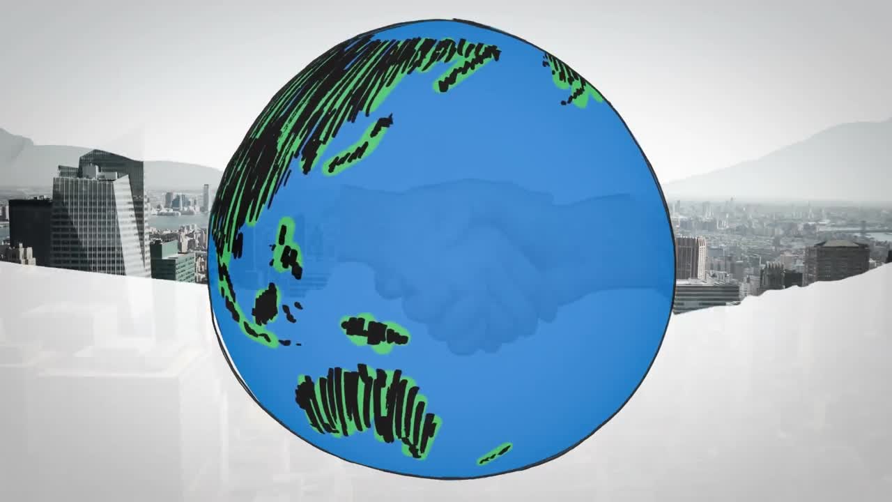 비즈니스맨의 손을  ⁇ 는 전 세계 애니메이션