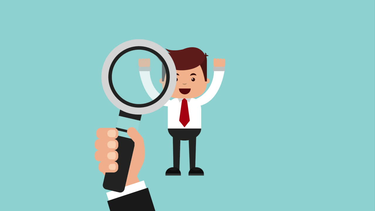 un hombre de negocios siendo encontrado por una lupa.