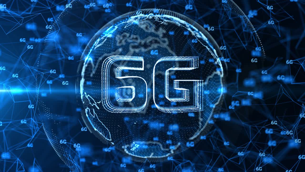 3d 6g blue globe earth rotating network loop animation future growth international network