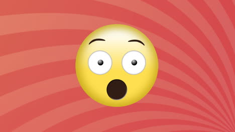 digital animation of surprised face emoji against moving radial rays on pink background