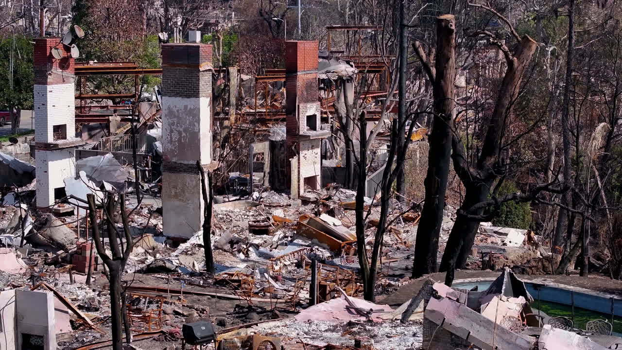 Devastating Aftermath of a Wildfire: Residential Area in Ruins