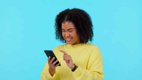 African-woman,-phone-and-texting-in-studio