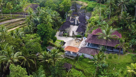 cinematic flyover gunung kawi temple at bali, indonesia in ubud