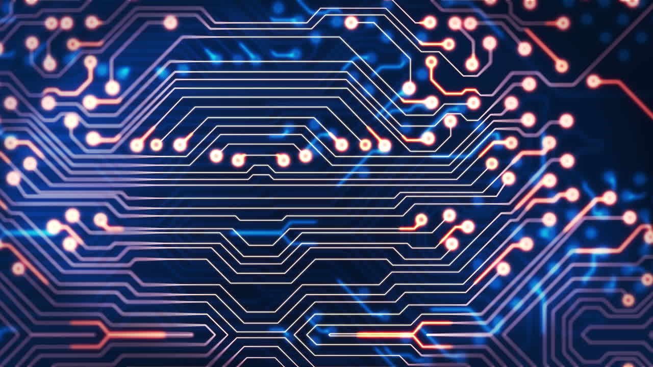 Animation of data processing over blue background