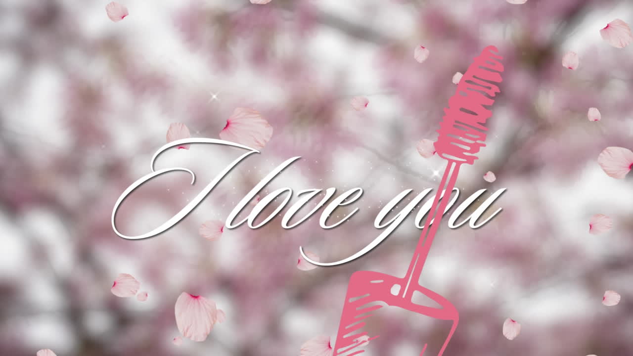 마스카라 아이콘의 애니메이션과 나는 당신을 사랑합니다 꽃잎이 떨어지는 텍스트