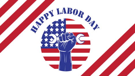 animation of happy labor day text over american flag