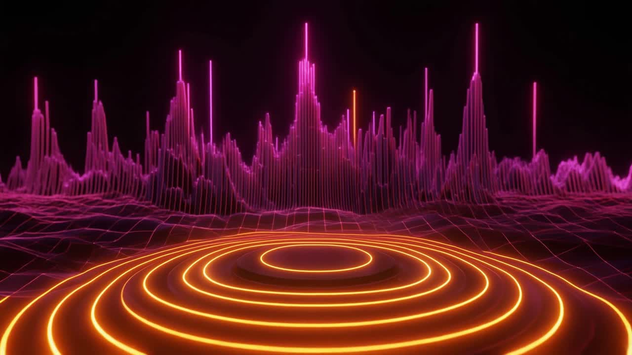 Dynamic Digital Audio Equalizer with Glowing Rings and Grid