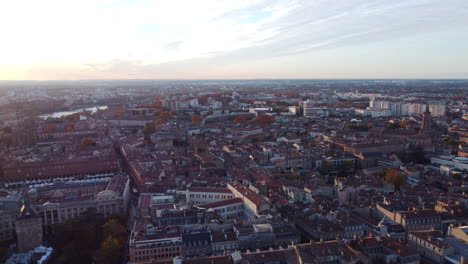 aerial view of toulouse city at sunrise in occitania, haute-garonne, france