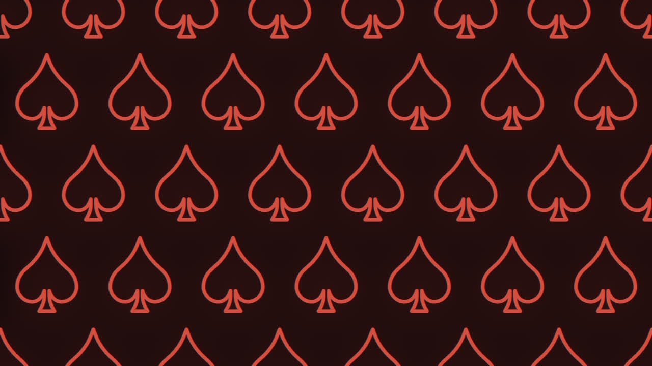 Seamless neon red spades pattern on black gradient