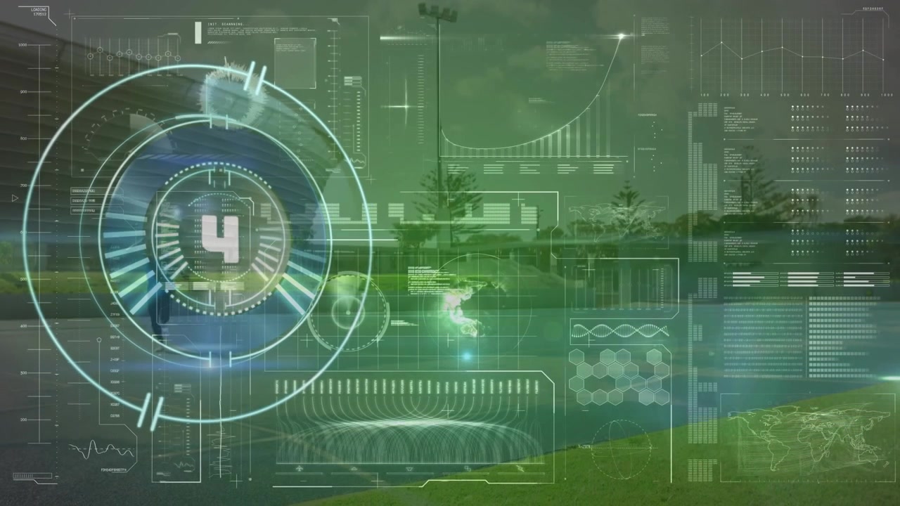 Animation of data processing over caucasian male runner and countdown