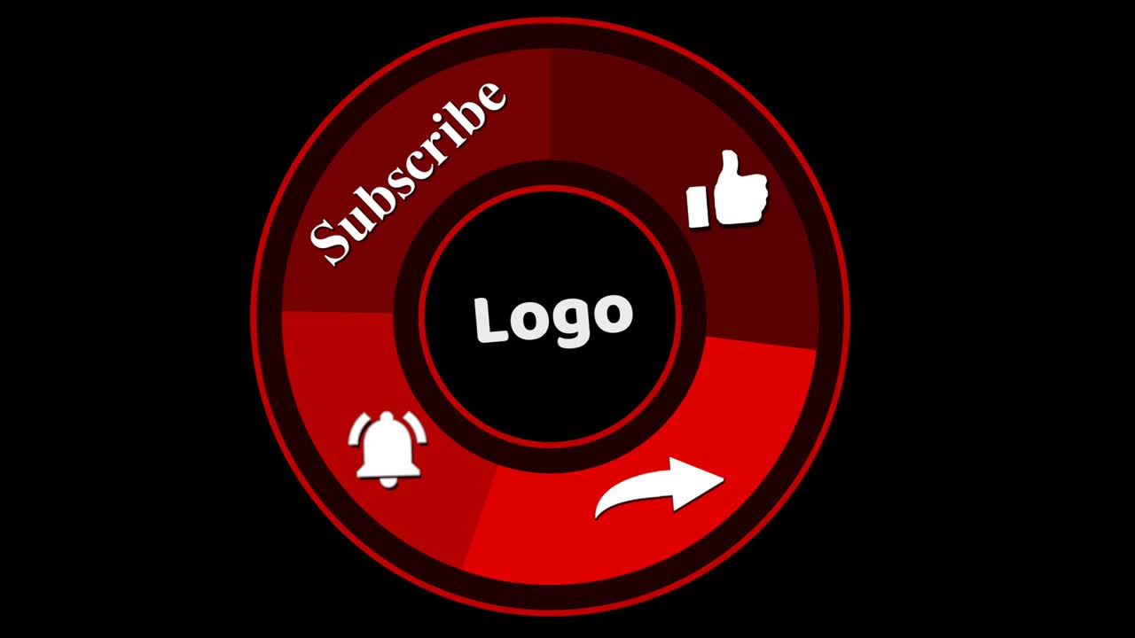 animación de un suscribirse y gustos y botón de notificación del icono de las redes sociales y tono de color rojo