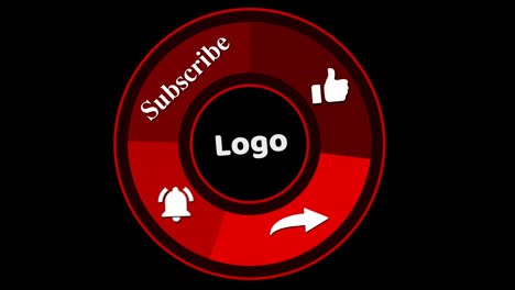 animación de un suscribirse y gustos y botón de notificación del icono de las redes sociales y tono de color rojo