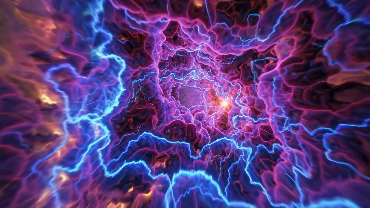 Wormhole astratto dinamico con energia blu e viola pulsante
