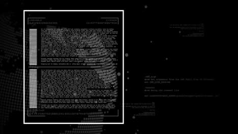 animación del globo y procesamiento de datos sobre fondo negro.