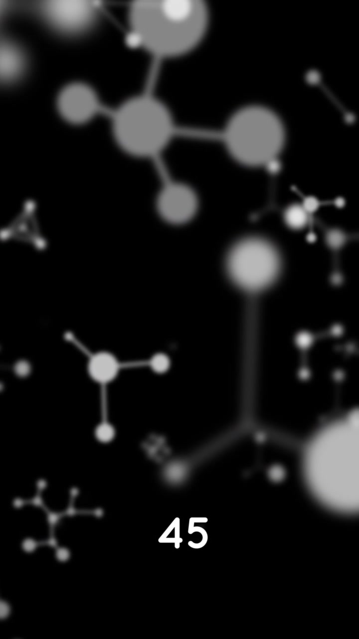 Digital animation of increasing numbers over molecular structures floating against black background