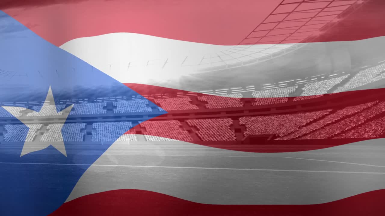 Animazione della bandiera di Cuba sopra uno stadio sportivo