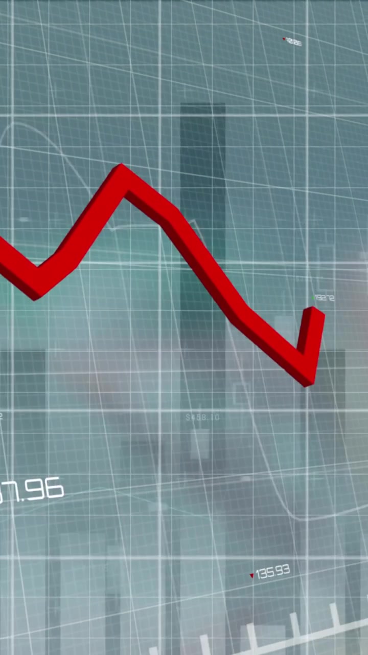 Animazione di elaborazione dati finanziari con linee rosse su carte e fiches da casinò