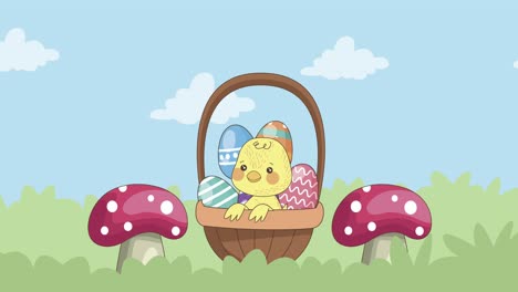 little easter chick in basket animation