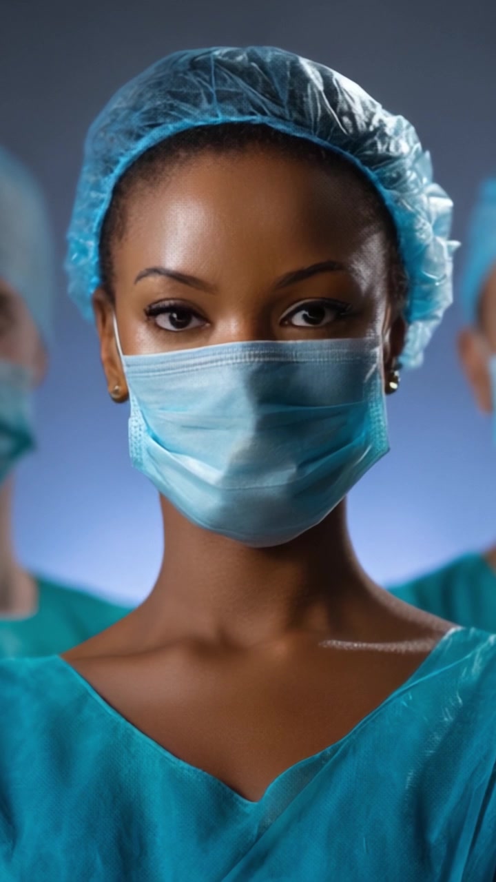 Professionista sanitario dedicato in divisa chirurgica che indossa una mascherina con espressione concentrata, a rappresentare l'impegno per la cura e la sicurezza del paziente in medicina.