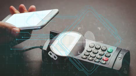 animación de un circuito integrado a través de un teléfono inteligente y una terminal de pago
