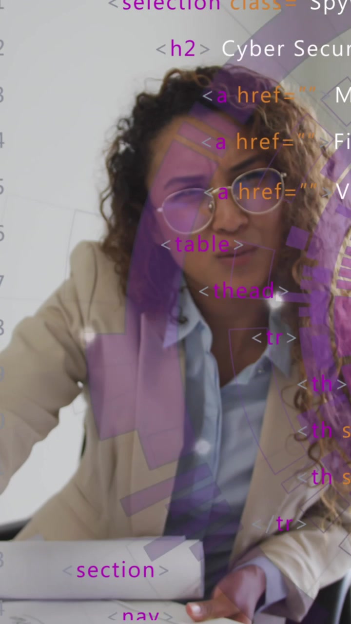 Animation of data processing over two women talking