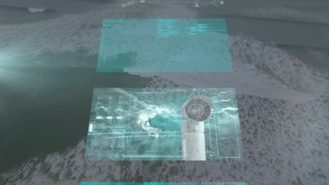 animación de pantallas móviles sobre paisajes marinos