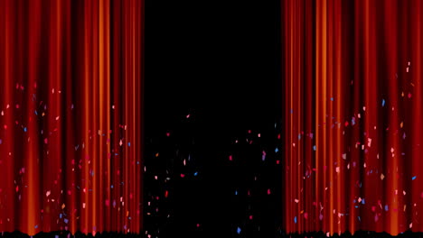 opening red curtains with confetti falling, celebration animation in progress
