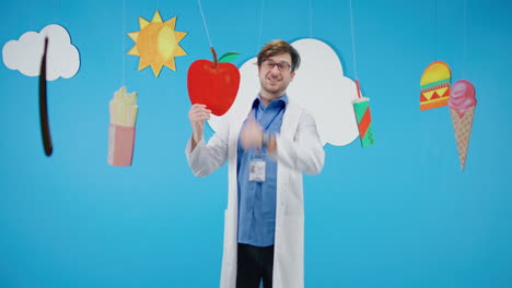 doctor discussing healthy and unhealthy food choices
