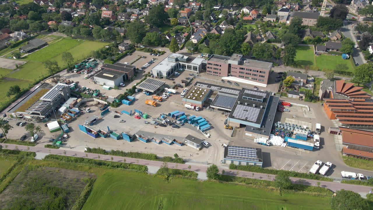 Aerial view of busy recycling station