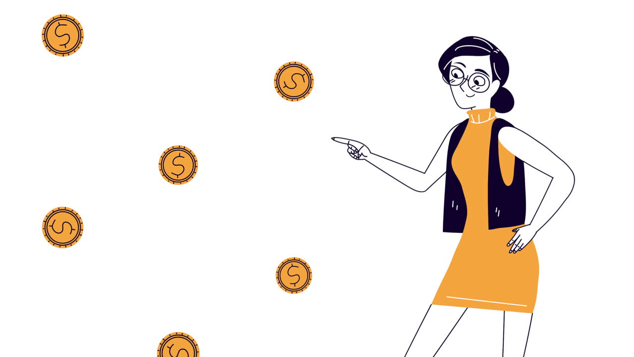 mujer de negocios con monedas animación de dinero