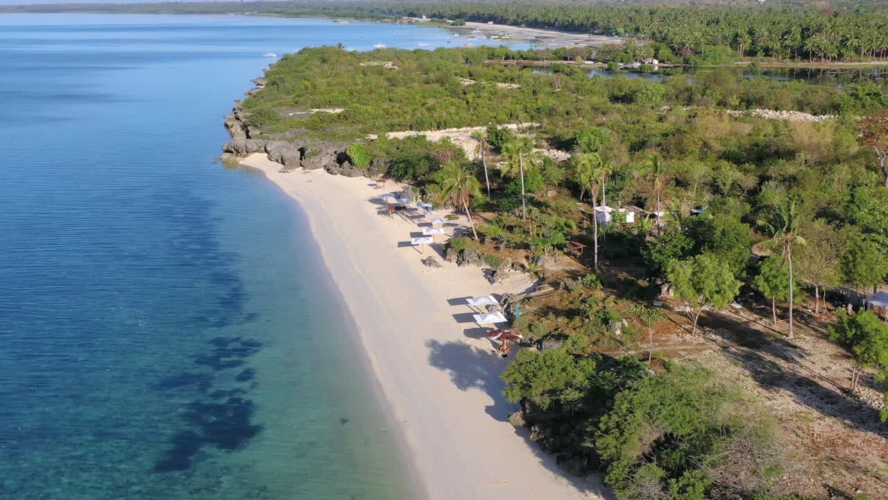 Aerial of beautiful white sand, turquoise sea, beach on tropical Boracay Island