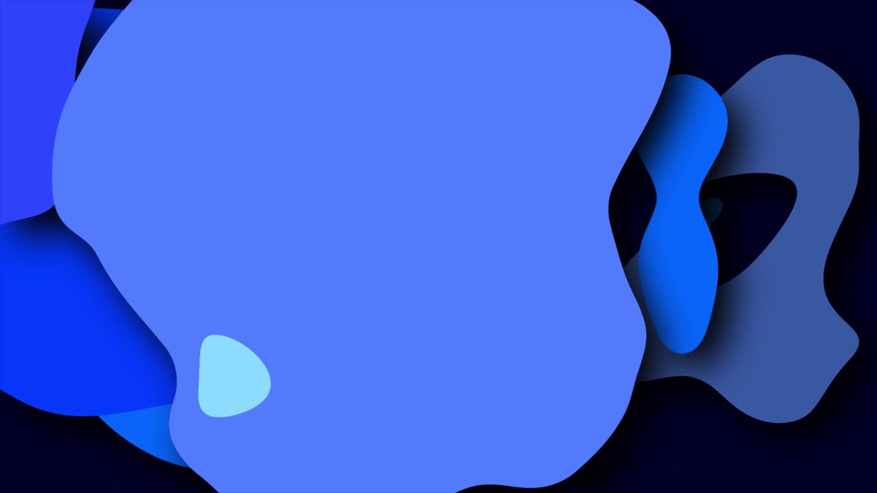 2D animated swirling blobs and circles on a dark background with dynamic twisting abstract motion graphics painting style splotches and squiggles moving hypnotic visual effects colour blue navy